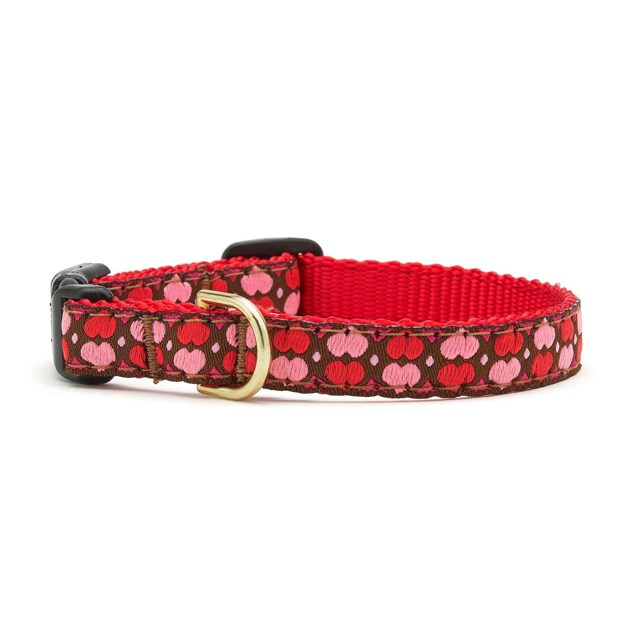 All Hearts Small Breed Dog Collar valentine pink red gold hardware