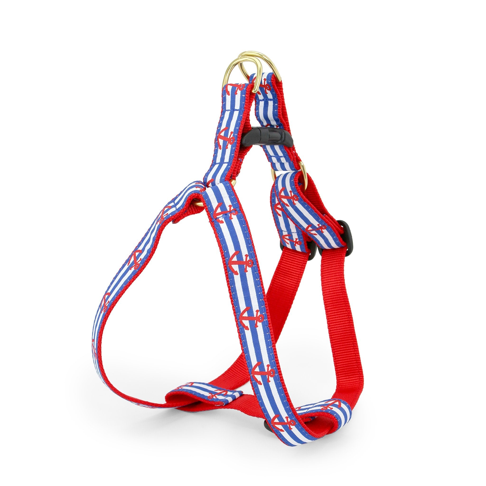 Anchors Aweigh Dog Harness gold hardware