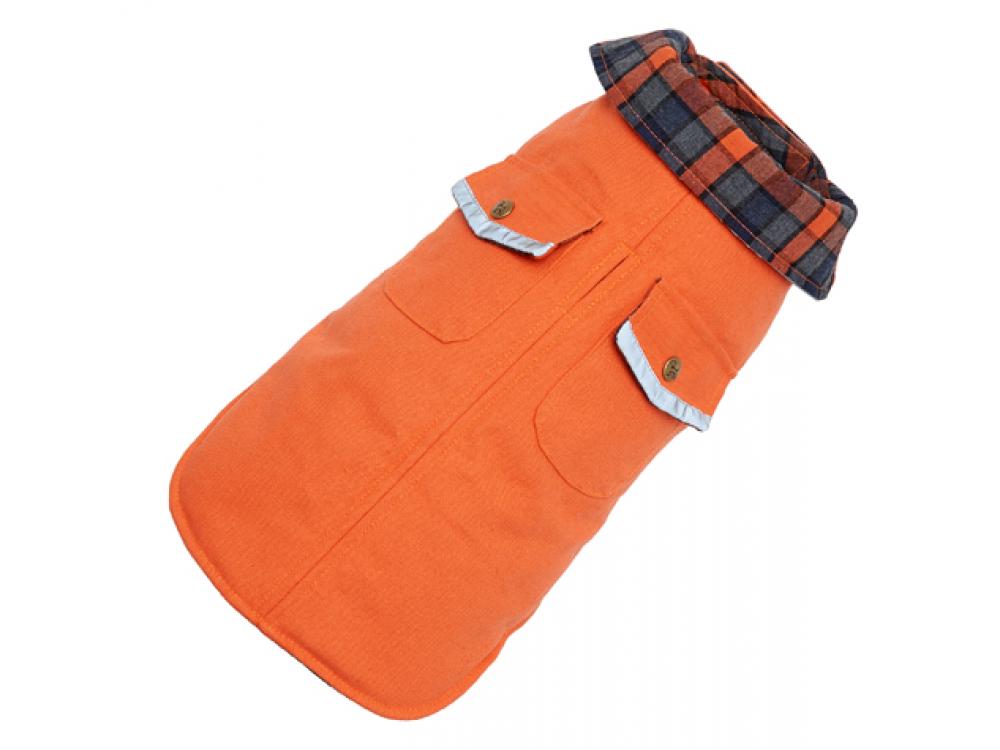 Orange dog coat with plaid lining on a white background hunter