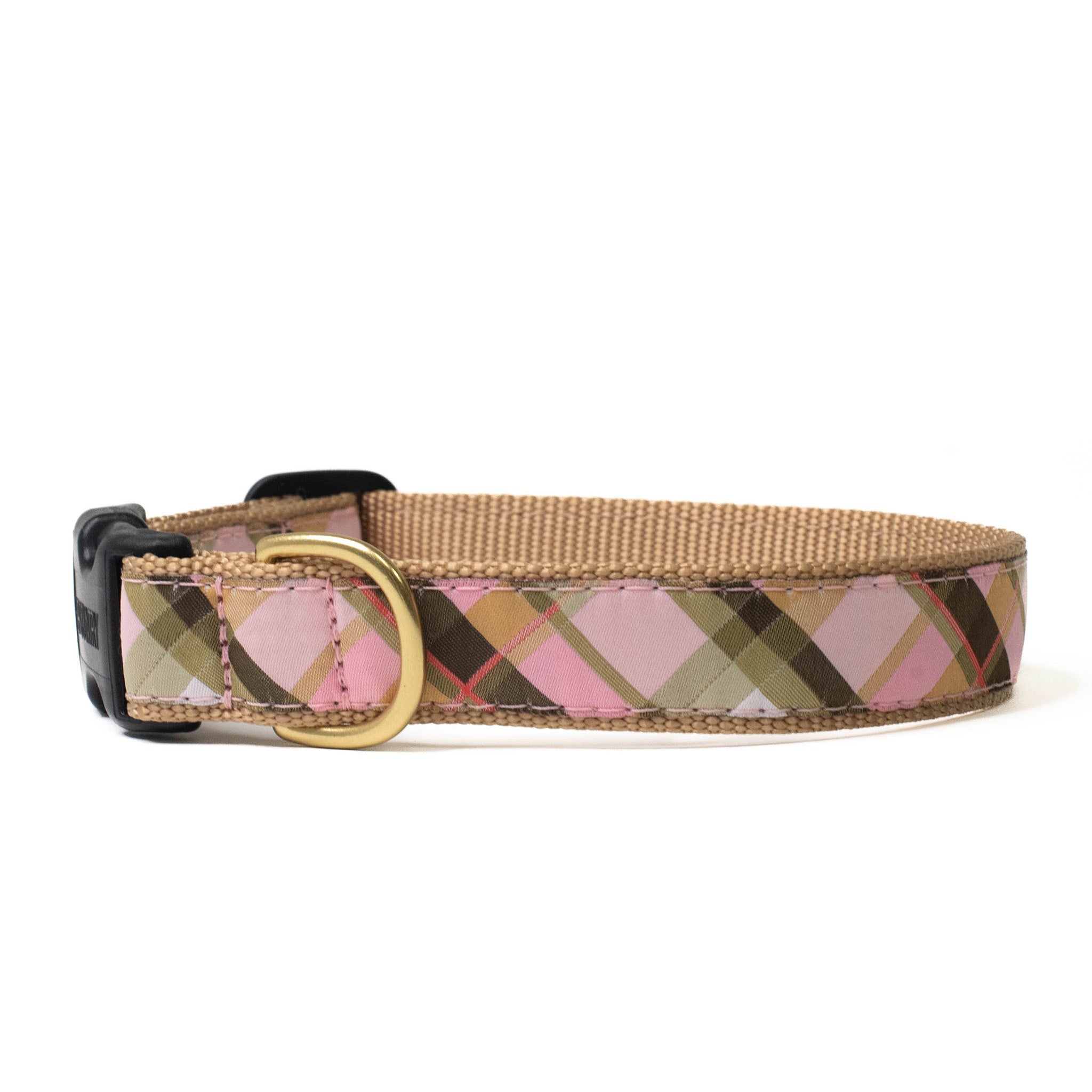 Pink plaid dog collar on white background