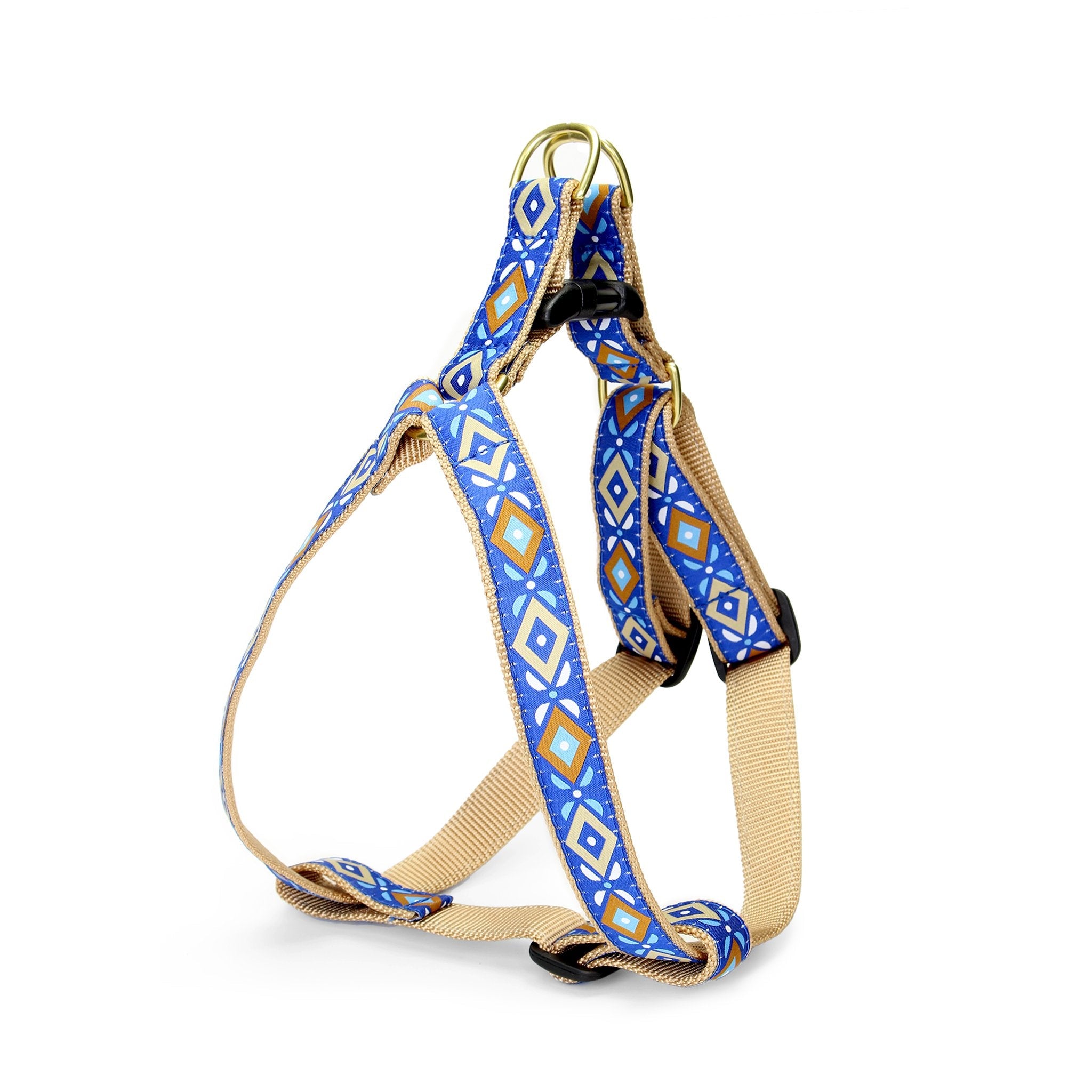 Aztec Blue Dog Harness gold hardware