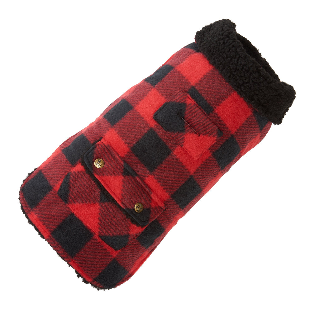 Red and black checkered phone case with black trim on a white background