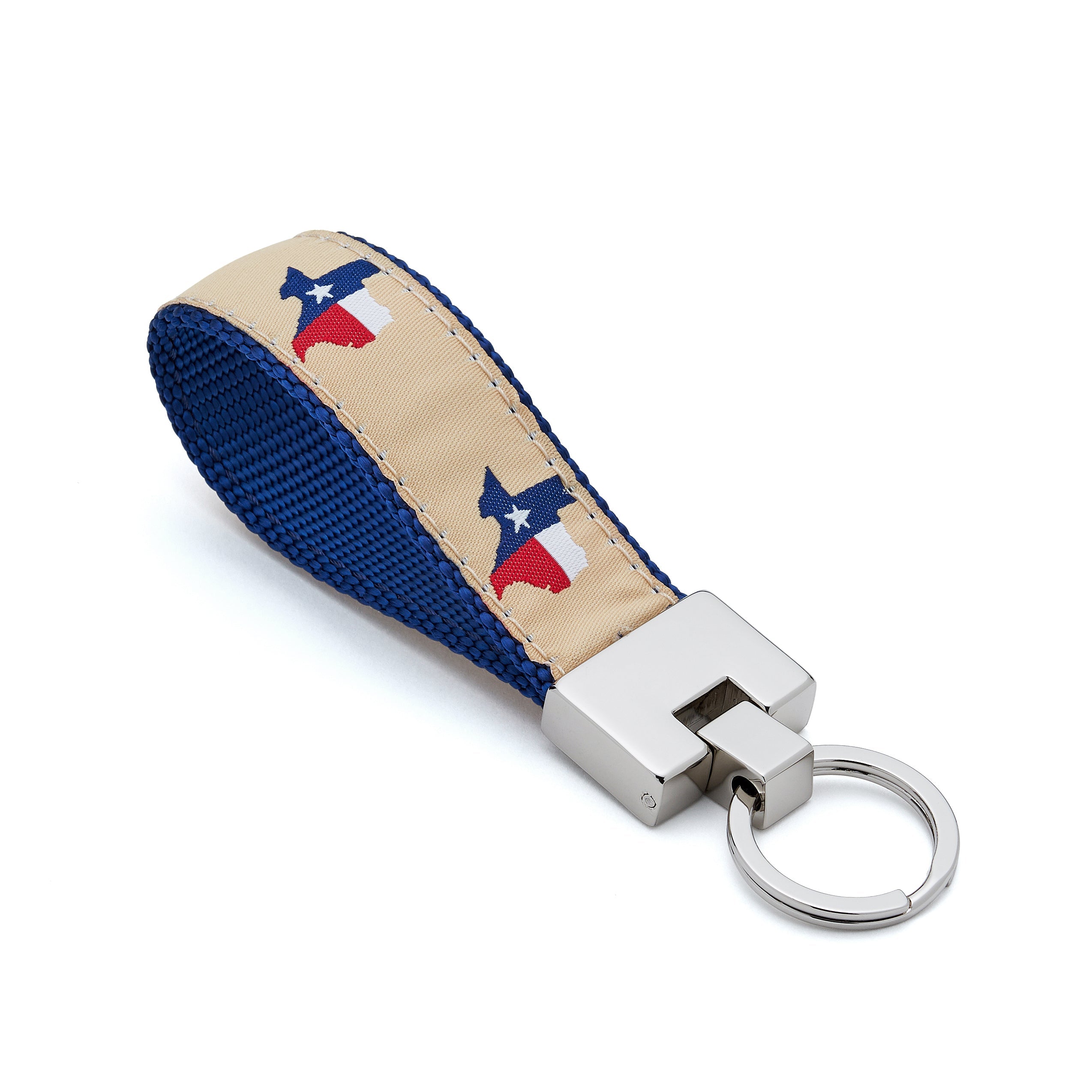 Keychain with Texas flag design on a blue and beige strap