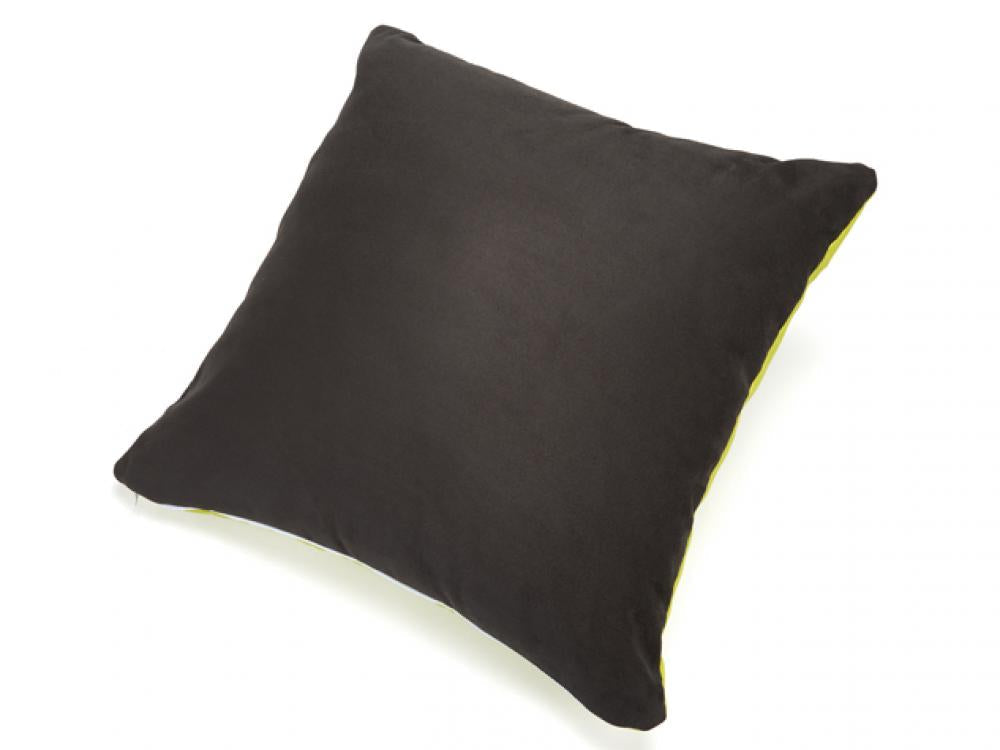 Black pillow with yellow edge on a white background
